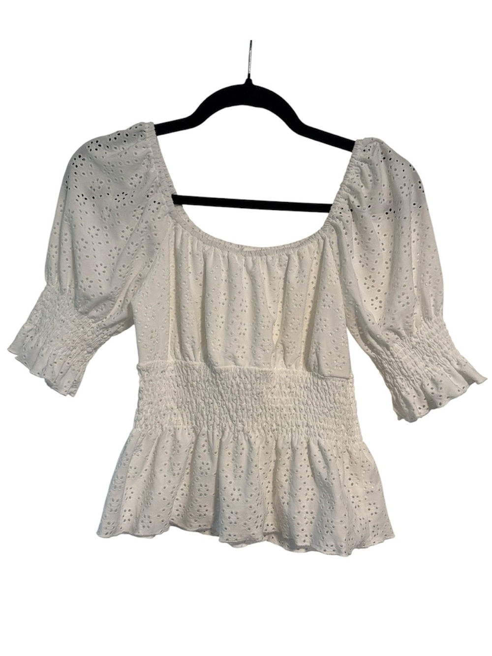 ☀️ Kirious Los Angeles White Eyelet Detail Peplum Top